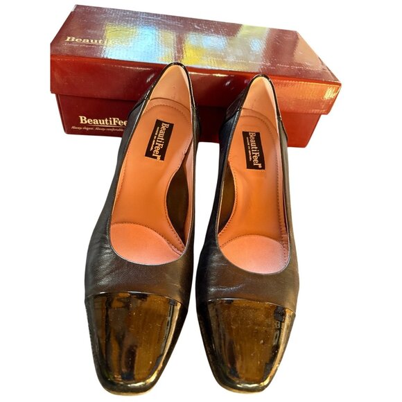 BeautiFeel Rebecca 7053 Black Leather & Patent Leather Heels Isreal - Picture 1 of 12